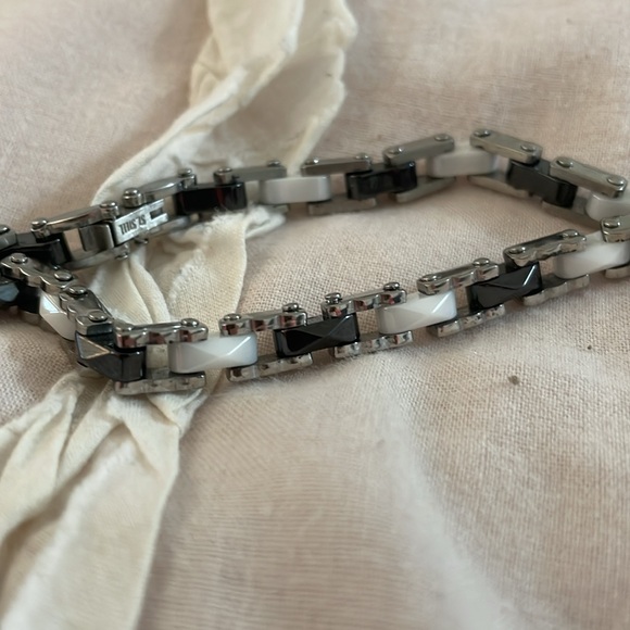 Black and white clamp bracelet stainless steel comment if interested - Picture 2 of 5